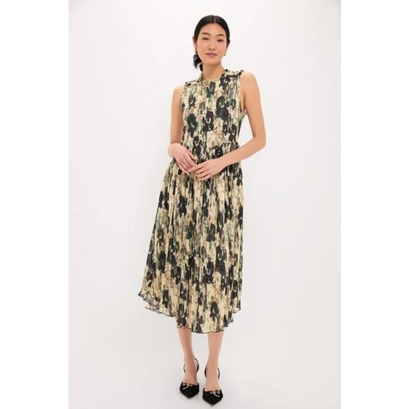 GANNI Afterglow Printed Pleats Smock Midi Straps Dress Size 40/L - NWT - Picture 1 of 5